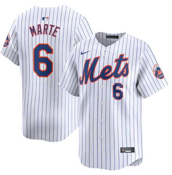 Mens New York Mets #6 Starling Marte White 2024 Home Limited Stitched Baseball Jersey Dzhi->new york mets->MLB Jersey
